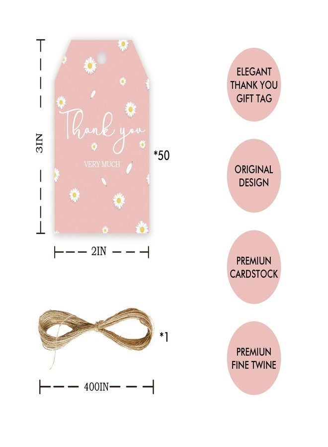 FORSHEEP 50pcs Daisy Thank You Tags, Flower Gift Tag with String for Wedding Party, Floral Thank You Paper Tags for Girl Birthday/Garden Themed Party Favors - Image 2